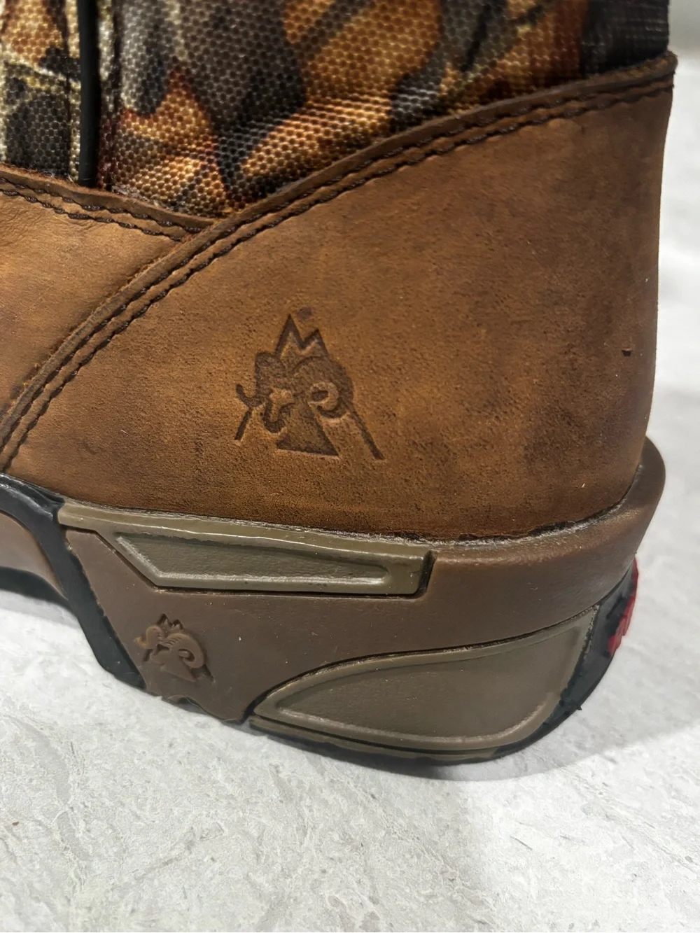 Rocky Brown Leather Work Boots with Realtree Camouflage Shaft